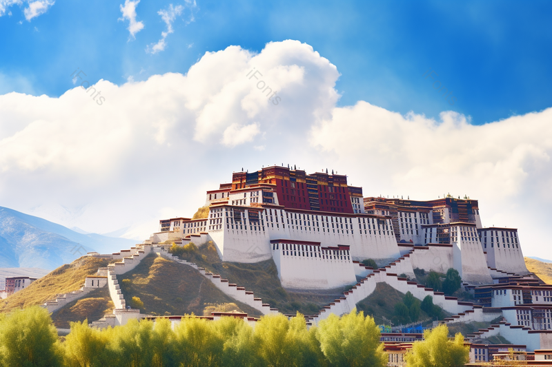 西藏拉萨布达拉宫蓝天下的名胜建筑摄影,高清,摄影图,摄影图片,图片大全,摄影图免费下载